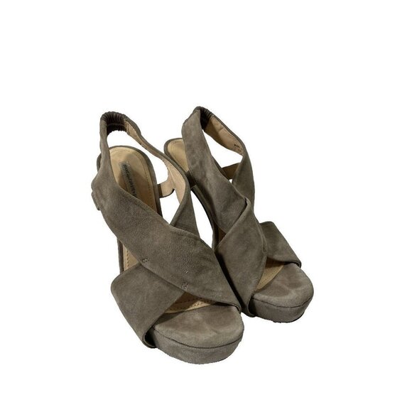 Diane von Furstenberg Zia Suede Platform Heel Size 8.5 taupe - Picture 1 of 10